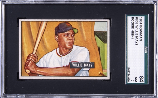 1951 Bowman #305 Willie Mays Rookie Card – SGC 84 NM 7